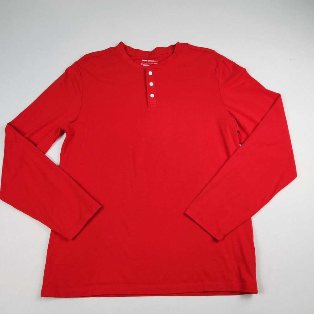Paper Denim & Cloth Henley Long Sleeve Shirt Red Mens M Stretch Casual UPF+50